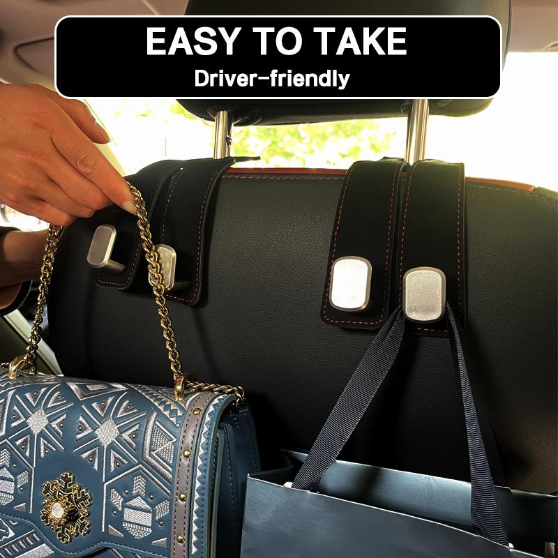 Car Seat Back Storage Hook, Car Seat Headrest Hook,Car Hooks for Purses and Bags, Purse Holder for Car, Leather Car Seat Back Storage Hook Double Hook Car Seat Hangers Organization Accessories